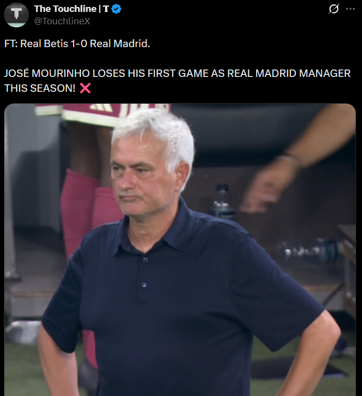 BEZBŁĘDNA MINA Jose Mourinho po PIERWSZEJ PORAŻCE po powrocie do Realu Madryt xD